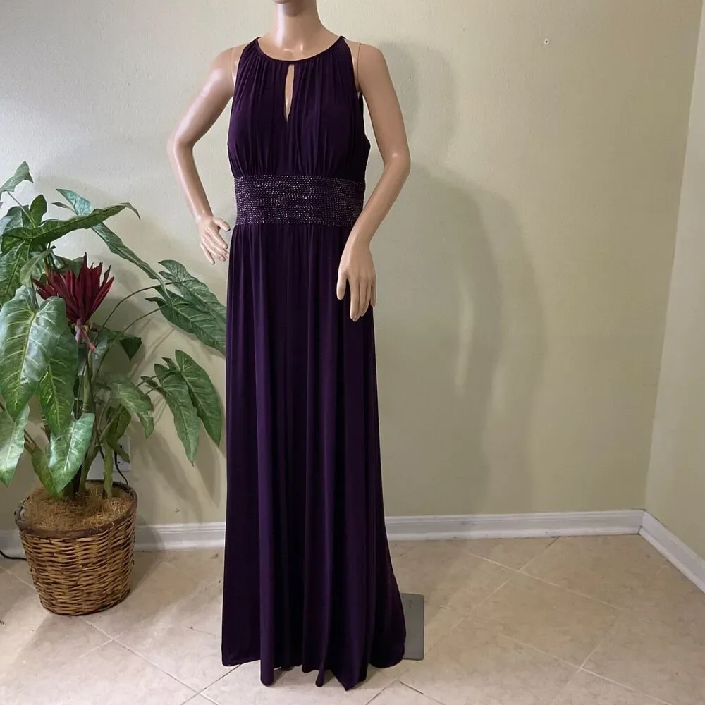 R & M Richards Plus 14 Formal PROM GALA EVENT Purple, empire waist  halter Dress - Picture 6 of 16